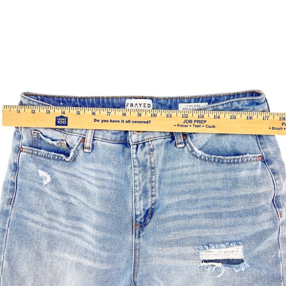 Frayed High Rise Ankle Straight Jeans Patchwork Size 31 - Picture 7 of 9